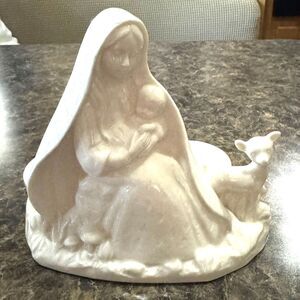 Mary and Jesus Figurine Candle Holder Japan Madonna Child Baby White CCCC